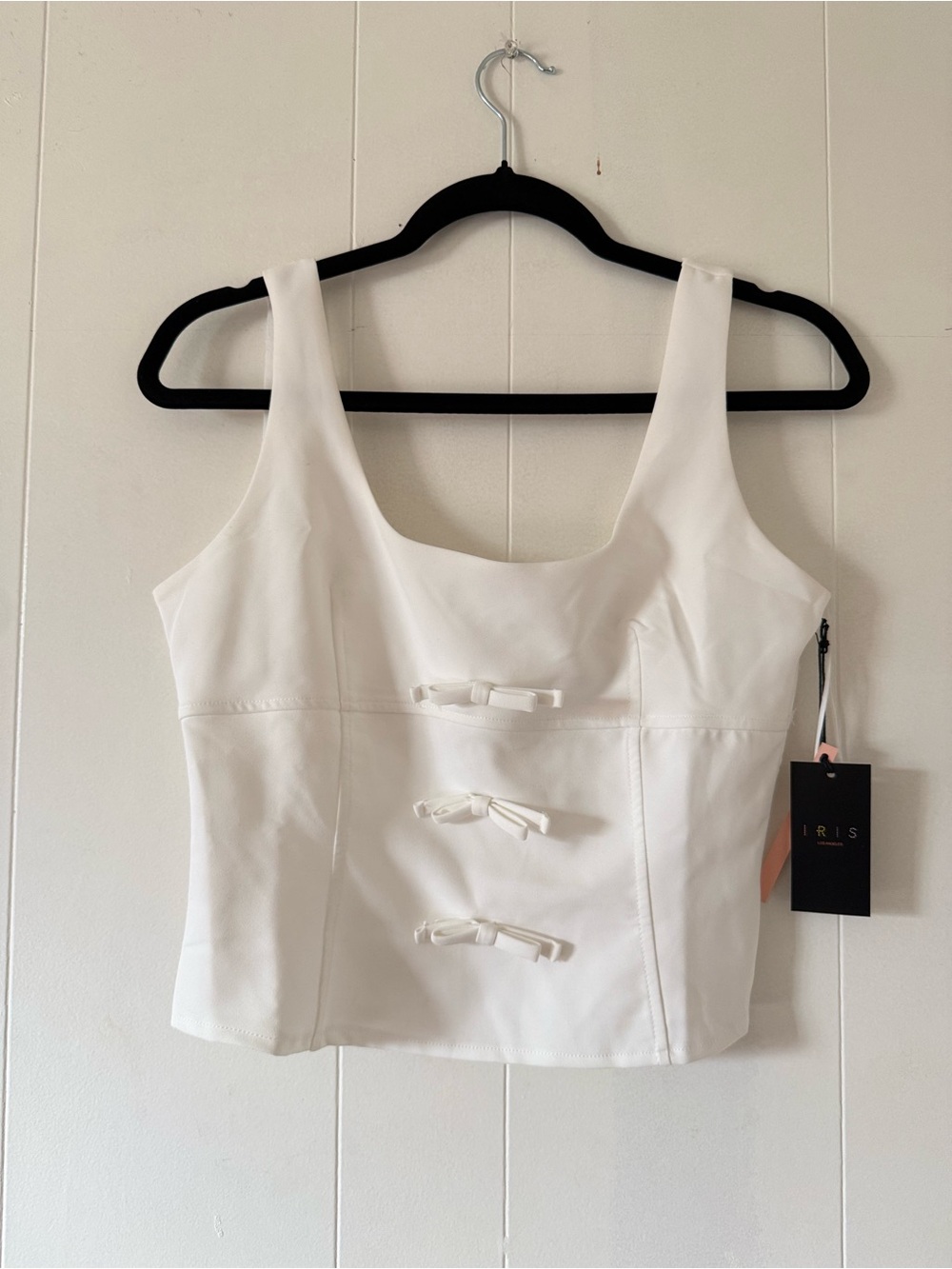 iris White Bow-Front Sleeveless Corset Crop Top